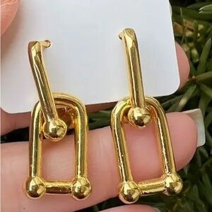 Gold Barbarella Link Hoop Huggie Metal Earrings